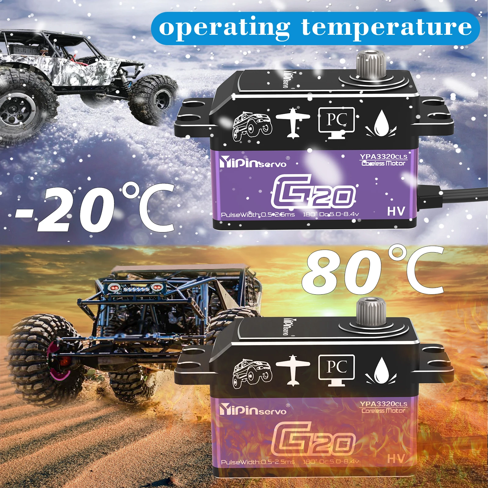 Yipinservo 20KG High Speed Digital Coreless Servo Motor Low Profile Large Torque Short Body Servos for 1/8 1/10 RC Cars Drift
