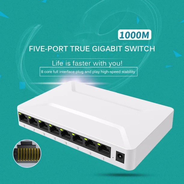 GS08 Switch Gigabit 8-Port Switch Ethernet Network Subnet Hub Monitoring Dormitory Home