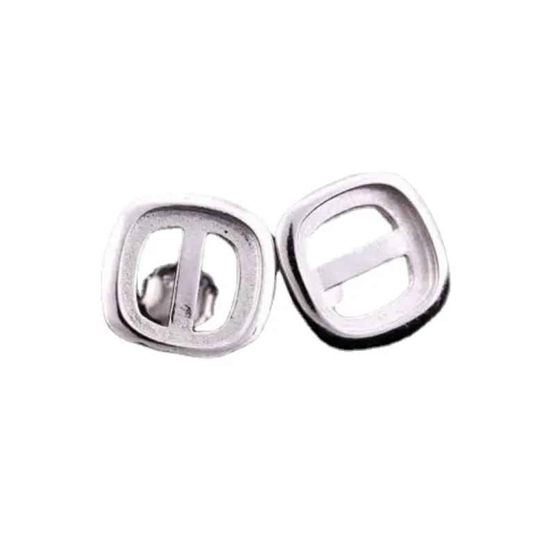 

925 Sterling Silver White Gold Color Semi Mount Stud Women Earrings for 6x6mm/7x7mm/8x8mm Cushion Cabochon for Amber Agate Opal