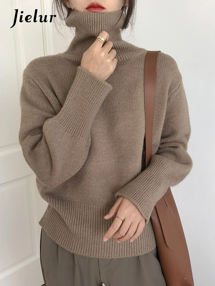 Jielur Ins New Turtleneck Loose Knitting Sweater Female Pullovers Korean Solid Color Casual Slim 8-colors Women Pullovers Green