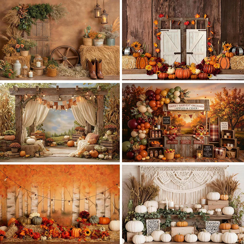 Autumn Pumpkin Harvest Background Kids Cake Smash Photography Fall Thanksgiving Adult Birthday Portrait Backdrop Photo Booth