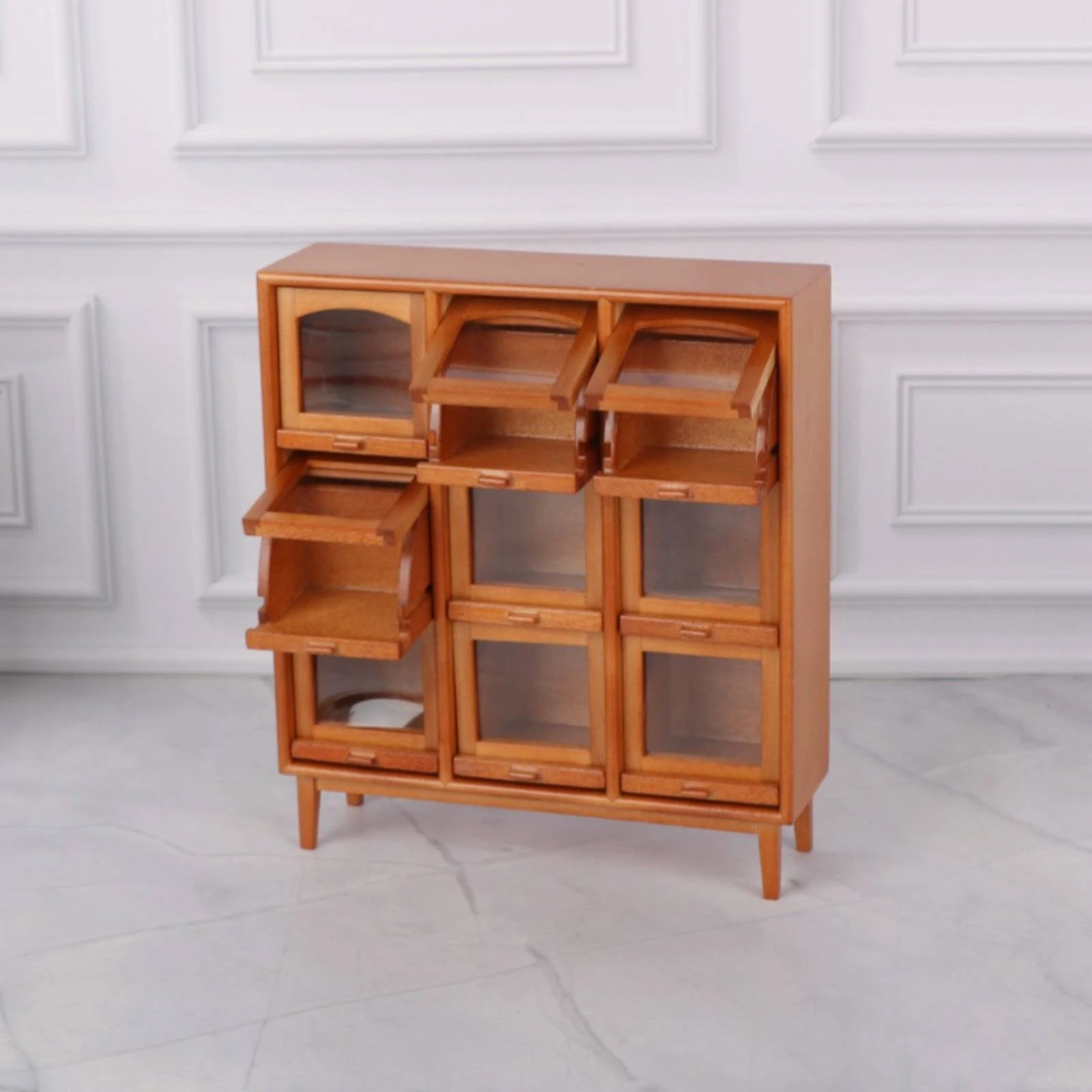 9-Grid Cabinet Wabi-Sabi Design Miniature Storage Cabinet Miniature Shelf Organizer Exquisite Craftsmanship for Collectors