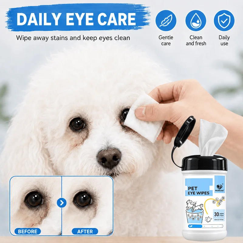 Gentle Hypoallergenic Pet Eye Cleaning Wipes, Alcohol-Free, Removes Tear Stains & Ear Wax for White Dogs, Individually Wrapped