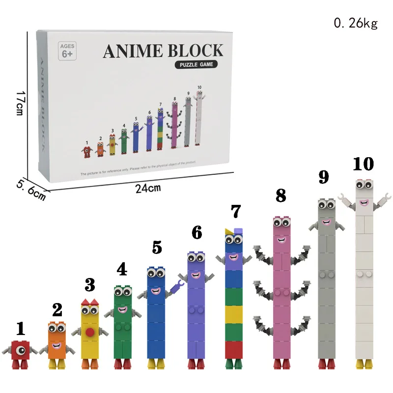10 en 1 bloc de numéro figurine dessin animé numéro blocs de construction figurines poupées jouets 6 petites personnes carrées modèle de jeu