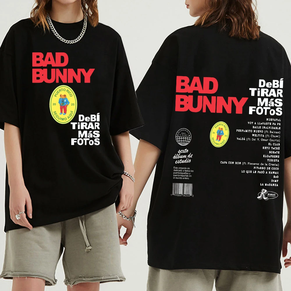 Camisetas Bad Bunny Debi Tirar Mas Fotos Unisex Harajuku cuello redondo manga corta camisas de música Popular regalo para seguidores