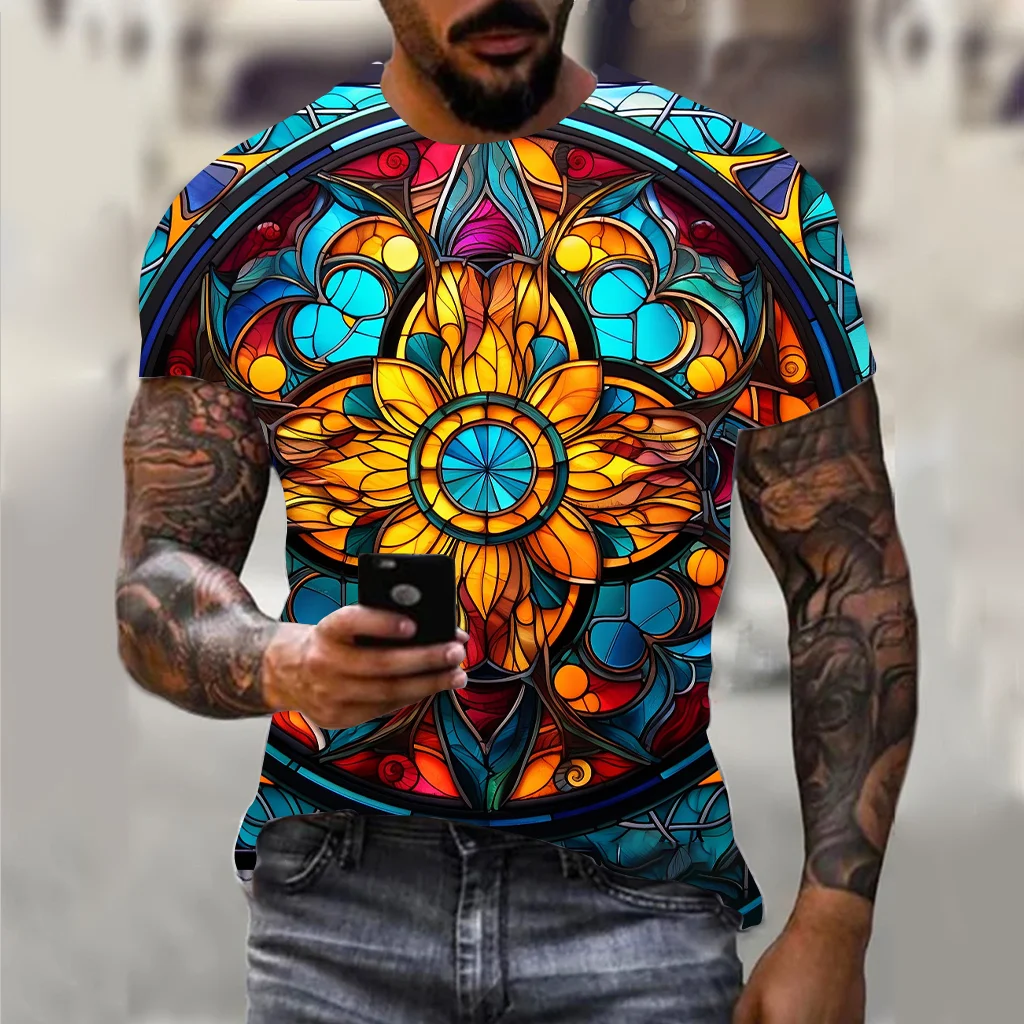 Colorful Men\'s T-Shirt for Men Clothing Y2K Graphic 3D Print Oversized Tee Summer Tops Short Sleeve Fashion Casual Streewear