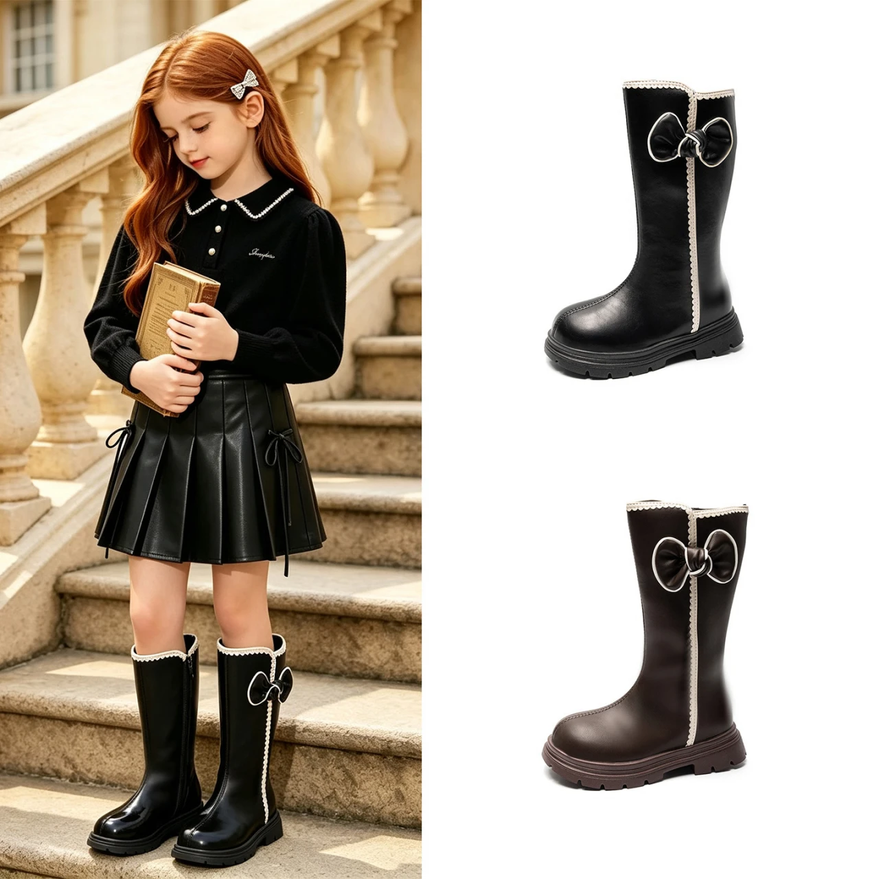 Kids Princess Boots Sweet Bows Girls Casual Boots Mid-calf Fashion 2026 Autumn Winter Children Long Boots Soft Bottom