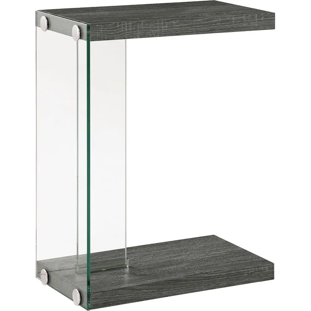 Table d'appoint en verre et bois d'ingénierie en forme de C, gris patiné, avec cadre trempé, pour salon, dessous de verre, ameublement de maison, Colby, 10