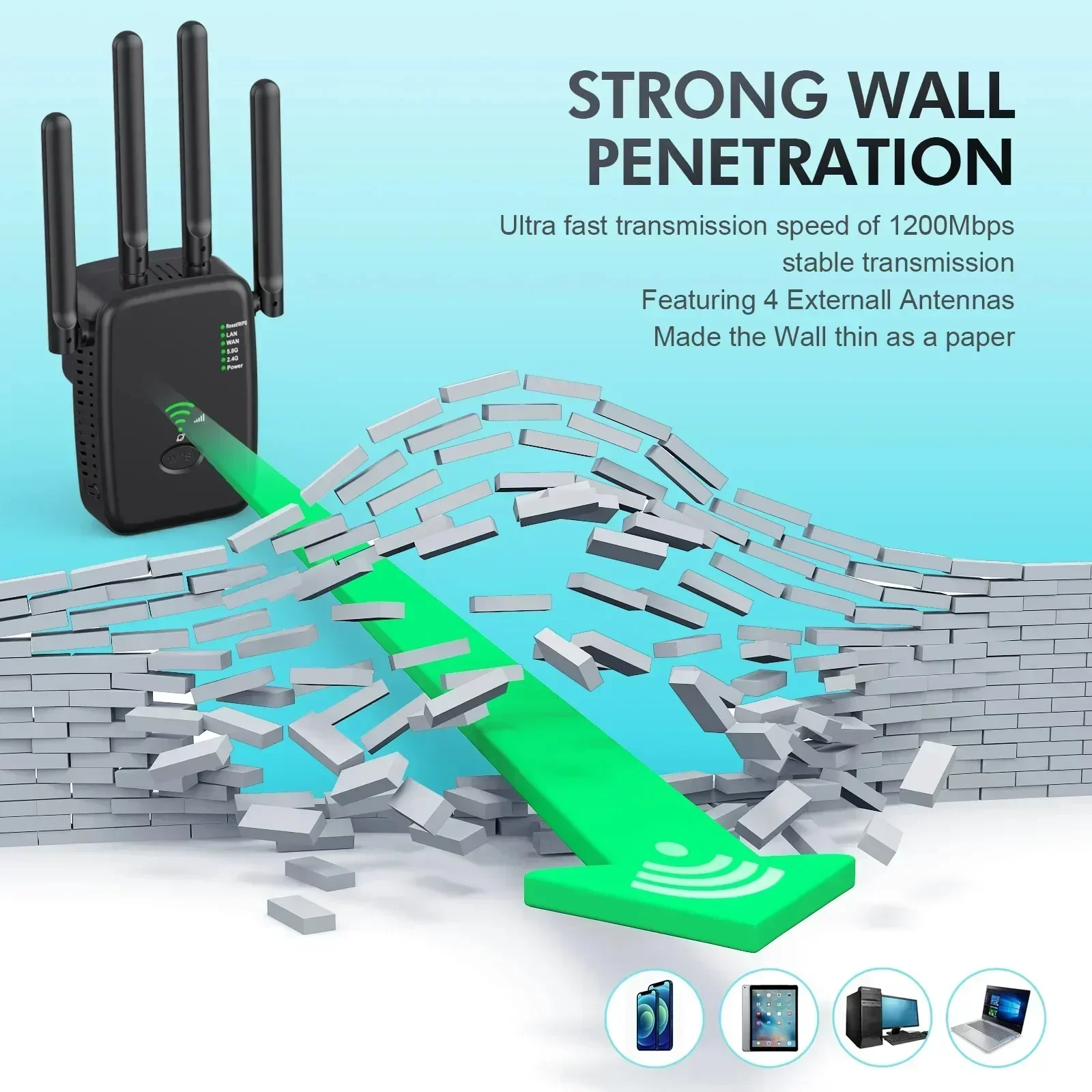 

2025 New 2.4G 5G 1200Mbps Wireless Router WiFi Repeater WiFi Signal Amplifier Extender Router WIFI Booster for Home Office