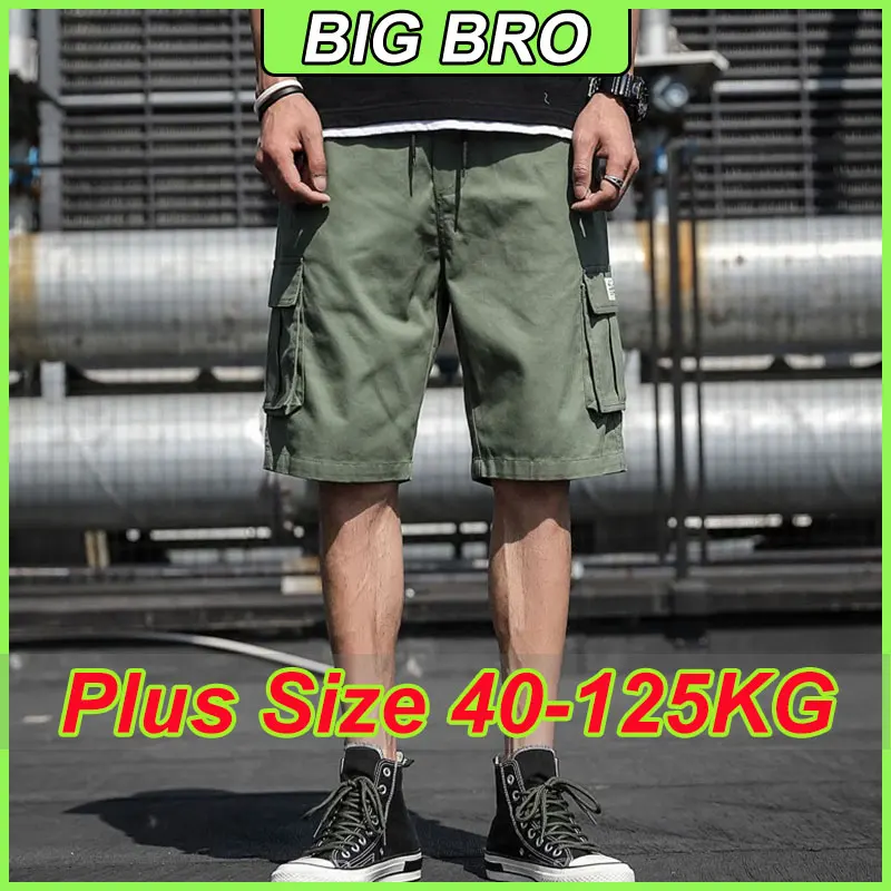 

Мужские шорты, большие размеры 40-125 кг, летние мешковатые спортивные штаны со средней эластичной резинкой на талии, свободные повседневные спортивные брюки длиной пять четвертей