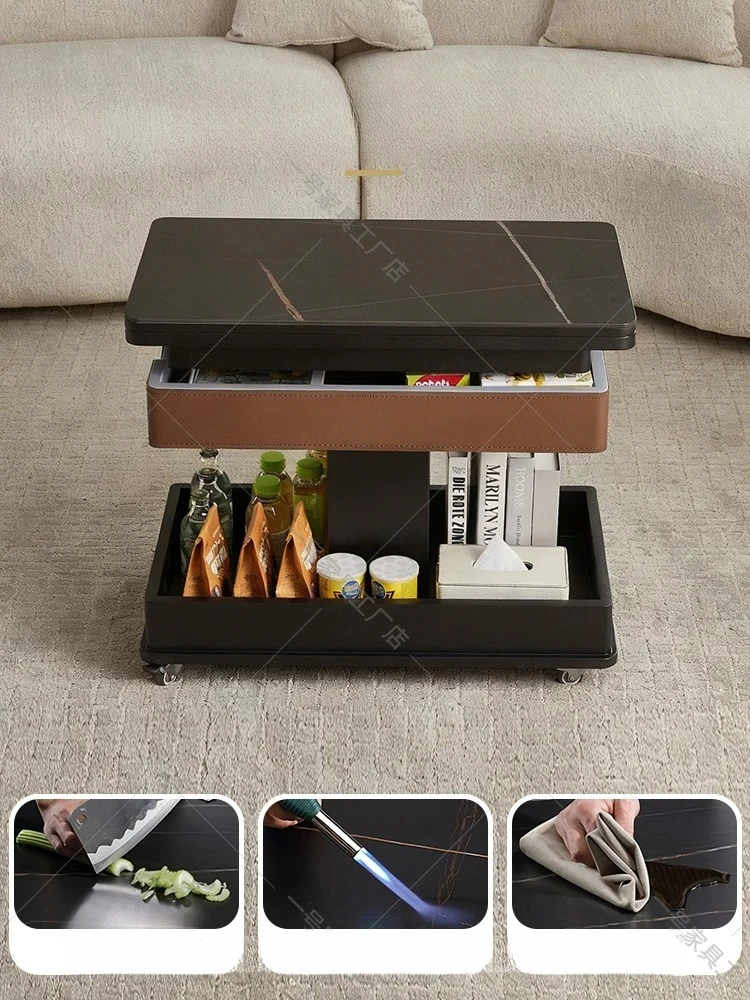 Factory Direct Compatible with No. 1 Furniture Solid Wood Mobile Folding  Small Unit Lifting Slate Coffee Table