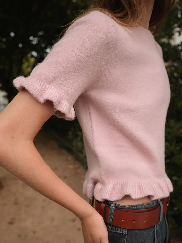 เสื้อถักแฟชั่นหวานๆ พร้อมการตกแต่งแบบเลเยอร์ หรือเสื้อสวมหัวทรงหลวมลำลองสำหรับผู้หญิงสาว