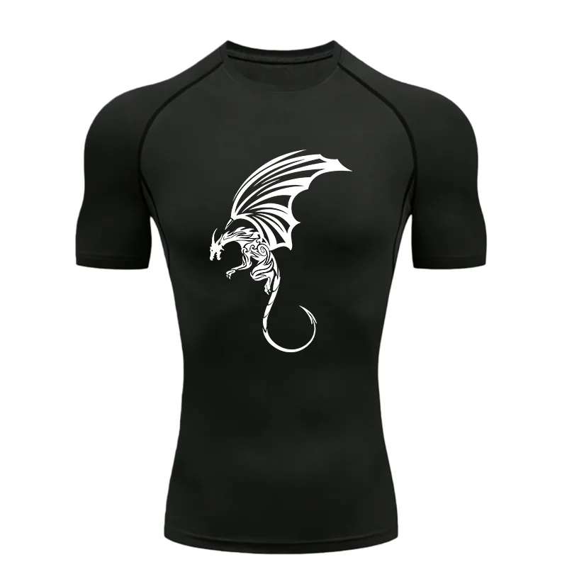 Black Dragon Pattern 2026 Herren-Sport-T-Shirt, Training, Fitness, Kompressions-Workout-T-Shirt