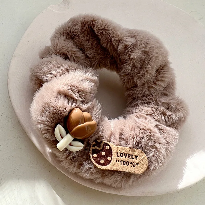 FANYIN Early Autumn Brown Plush Hair Rope Cartoon Cute Bear Rabbit Hair Rope Korean Version Versatile Hair Accessories for Women