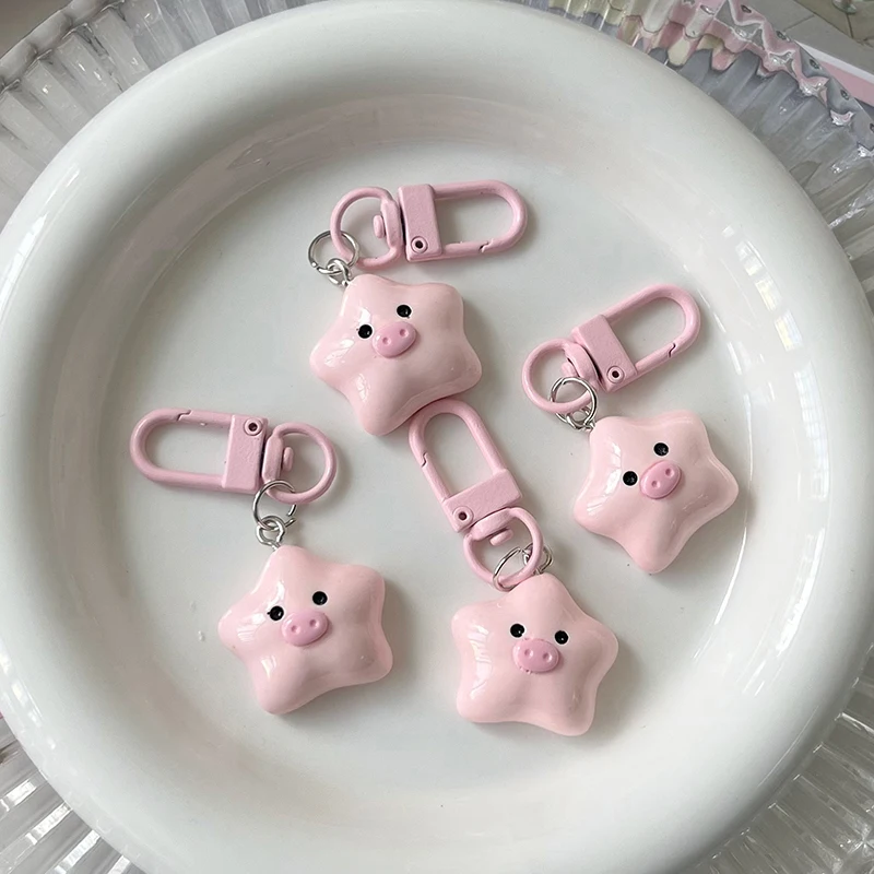 New 1Pc Cute Star Piggy Key Chain Cartoon Pink Star Pig Doll Pendant Key Ring Backpack Charms Car Decoration Bag Accessories