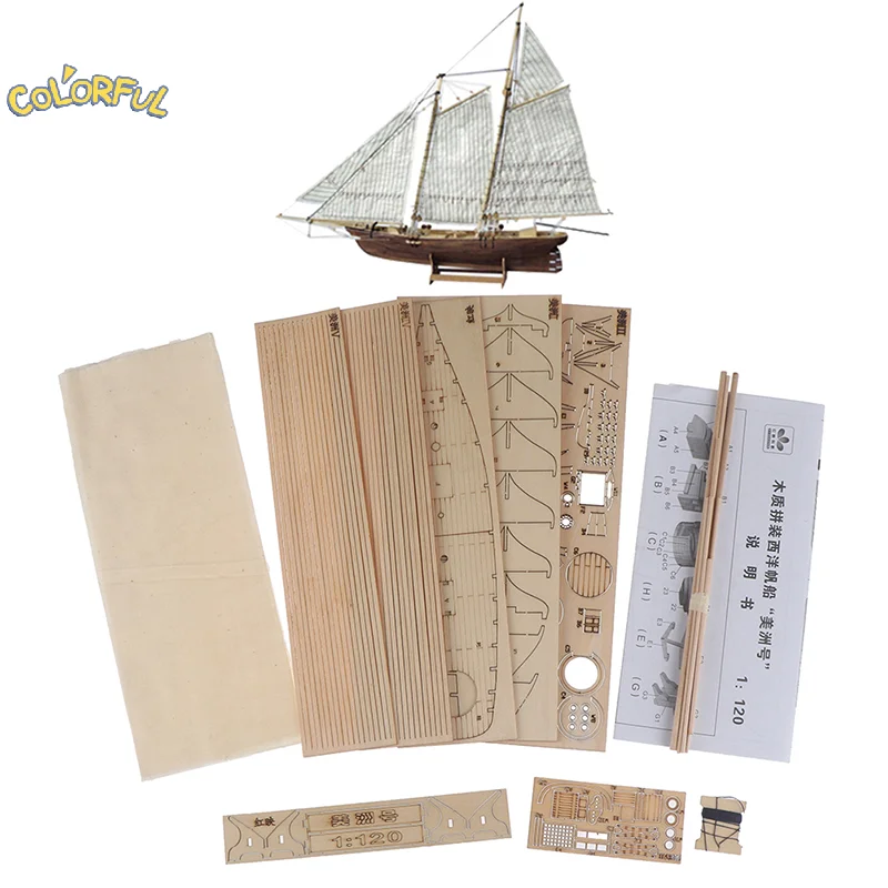 1:120 DIY Wooden Assembly Sailing Ship Model Classic Sailing Boat Puzzle Toys