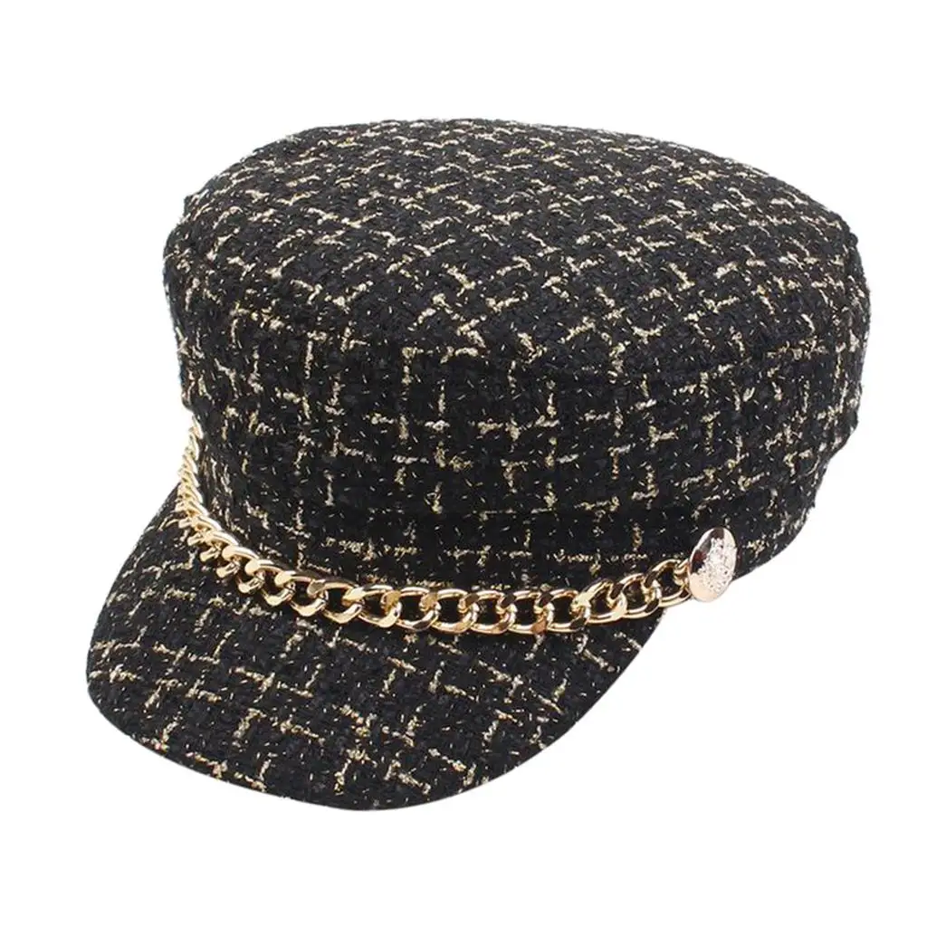 2x Women Plaid Hat Sailor Peaked Hat Octogonal Hat for Girls Ladies