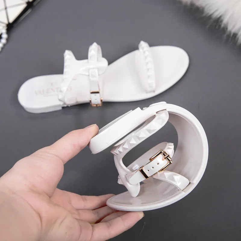 Beach Sandal Woman Luxury 2023 Summer High Heels Jelly Shoes Gladiator New Studded Fashion Outside Girls Flat Fabric Rome Slides