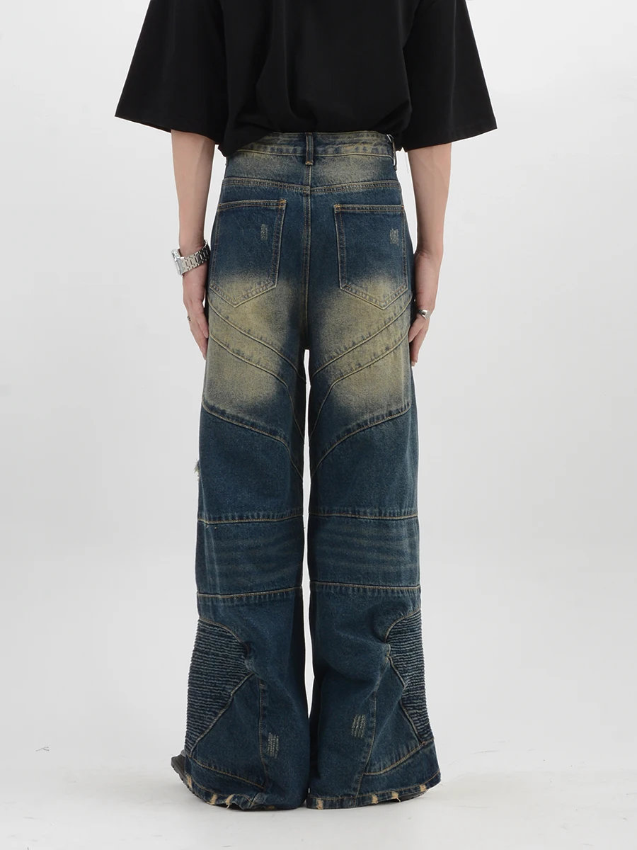 Schwere Vintage Wasch jeans zerrissen drei dimensionale gerade Hosen geschnitten Männer