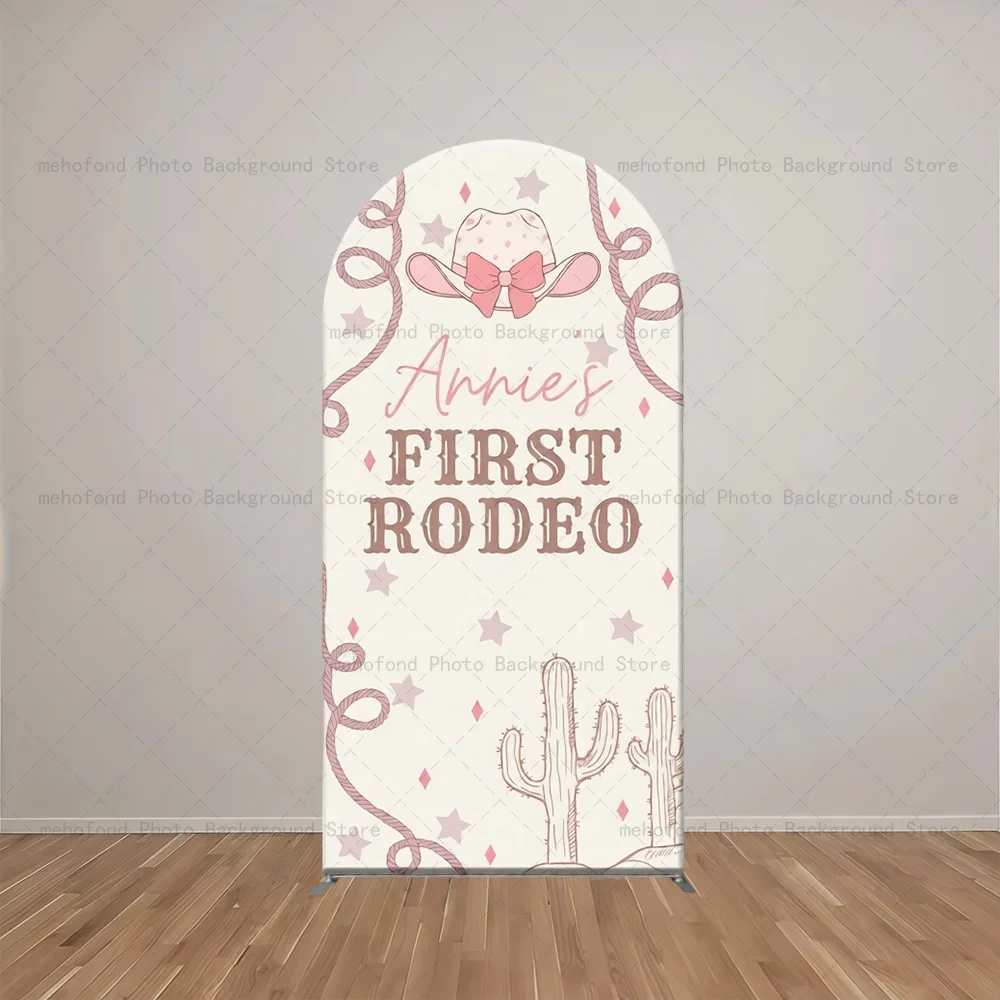 Mehofond Arch Backdrop Customized Name Pink Cowboy Boots Cactus Kids Baby Birthday Party Decor Studio Photography Background