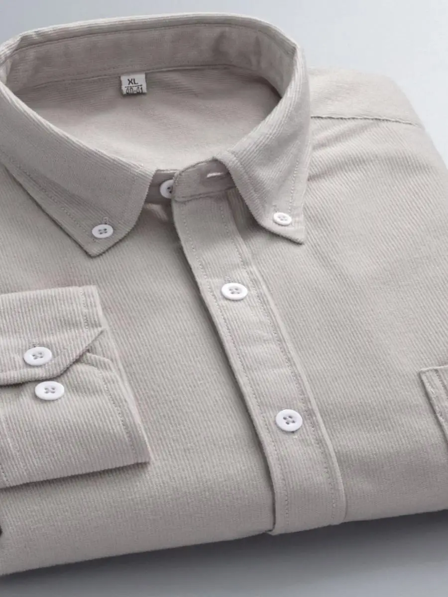 

Мужская деловая рубашка из вельвета однотонного цвета, приталенная, в корейском стиле, универсальная, весна-осень