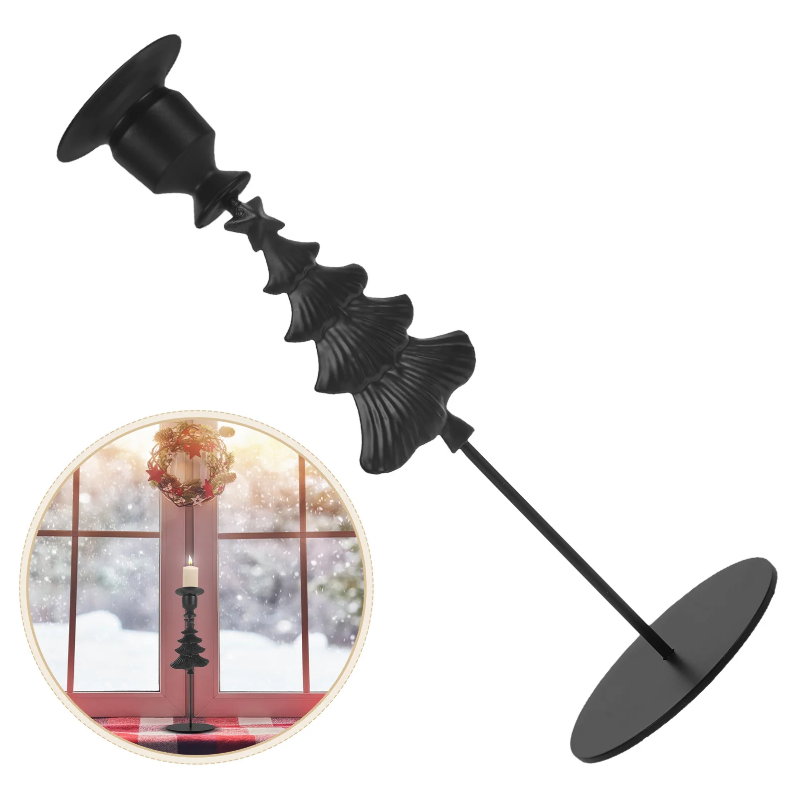 

Christmas Tree Candlestick Holder Black Metal Taper Holder Rustic Pillar Stand for Mantel Table Centerpieces