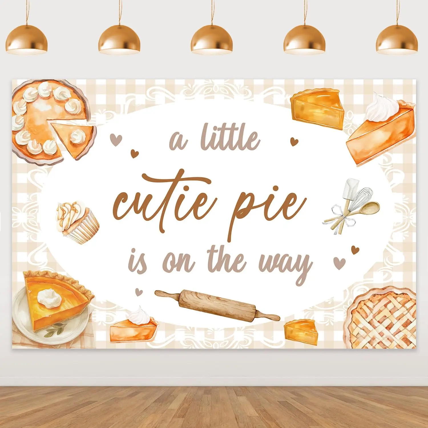 

5*3ft Little Cutie Pie Is on The Way Backdrop Khaki Cutie Pie Baby Shower Photograph Backdrop Is on The Way Decorations Supplies