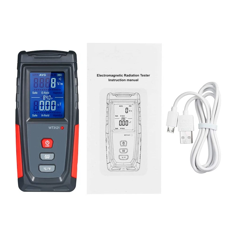 EMF Meter USB Rechargeable, Radiation Detector For Electromagnetic Field And Temperature Precise For Home Appliances