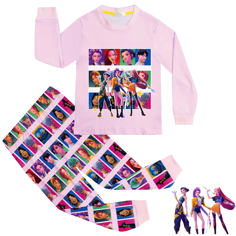 

Kpop Demon Hunters Kids Pajama Set Baby Girls Daily Nightgowns Rumi Mira Zoey Girls Long Sleeve T Shirt+Pants 2pcs Set