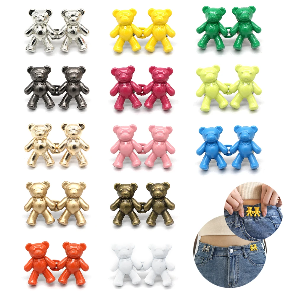 EQUBO 1/2Set Adjustable Waist Buckle Animal Bear Shape Jean Buttons Pins Detachable Metal Waist Tightener Clothing Accessories