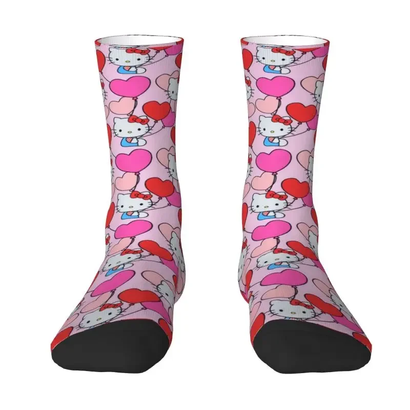 

Novelty Mens Hello Cartoon Cat Dress Socks Unisex Warm Comfortable 3D Printed Crew Socks