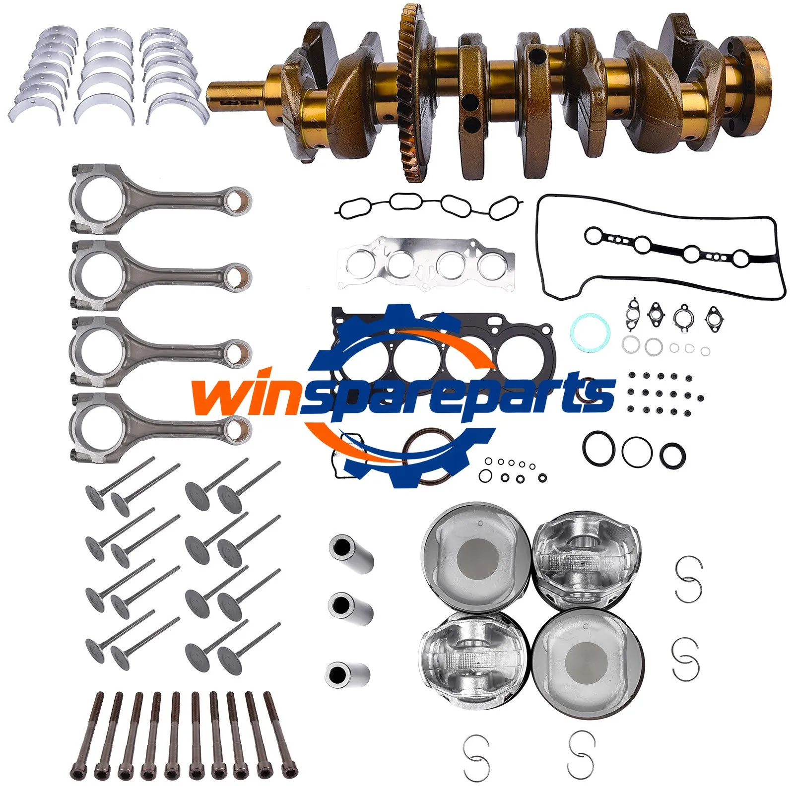 Engine Overhaul Rebuild Kit W/Crankshaft Rods Timing Kit Fits Toyota RAV4 2.4L