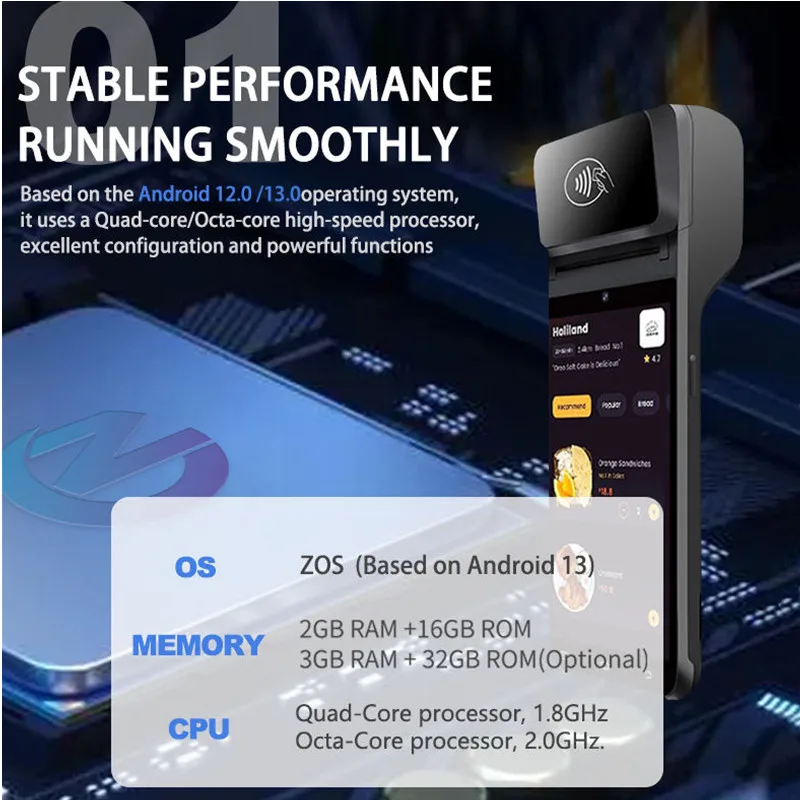 شاشة 5.5 بوصة تعمل باللمس 4G أندرويد 12 POS محطة المساعد الشخصي الرقمي الذكية ماكينة تسجيل المدفوعات النقدية مع 58 مللي متر طابعة الإيصالات الحرارية قارئ NFC الماسح الضوئي #3