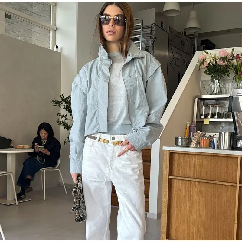 Kurze Damen-Windjacke mit Stehkragen, Locker Geschnitten, Langarm, Leichte Freizeitjacke 2026 Streetwear für Täglichen Pendler- und Outdoor-Gebrauch – Detail 13