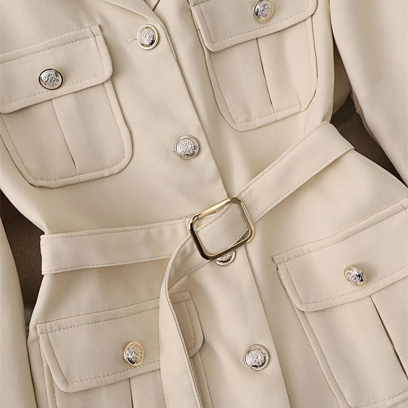 

Fashion Waistband Suit Jacket Coat Women's Suit Blazer 2026 New Spring Autumn White Apricot Black Suit Top Business Attire