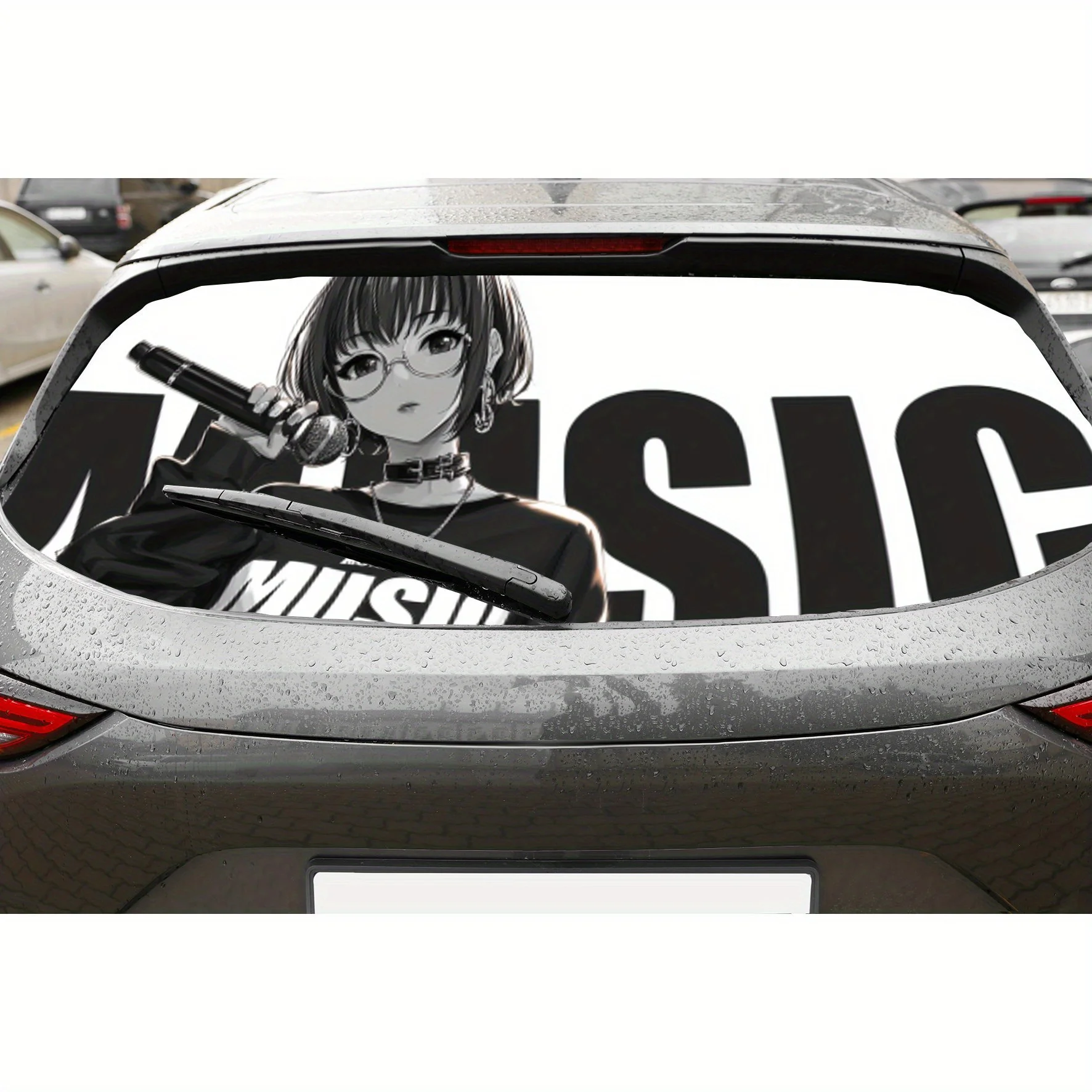 

Artistic lively anime girl with music Car rear windshield stickers, truck window perspective perforated rear - window vinyl deca