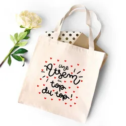 Bolso de compras ecológico Super Atsem, Merci Atsem, estampado francés, Harajuku, bolsos escolares de moda para mujer, regalos, bolsos de hombro de lona personalizados