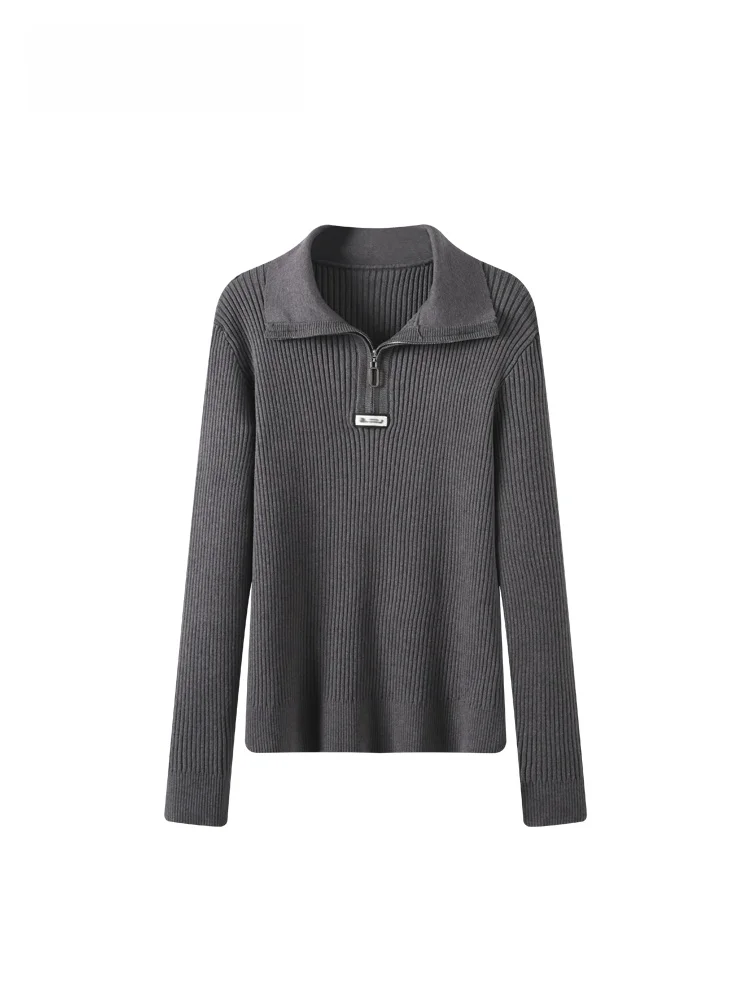 

Faionable Knitted Long Sve Collared Sweater for plus Size Women Early Spring New Sle Lazy Slimming Trendy Top