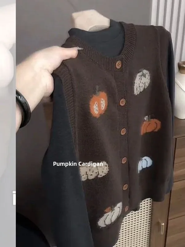

Очень большой 300 Pou New Sle Коричневый вязаный жилет с тыквой, женский осенний верхний костюм больших размеров, свитер, жилет из теплого полиэстера...