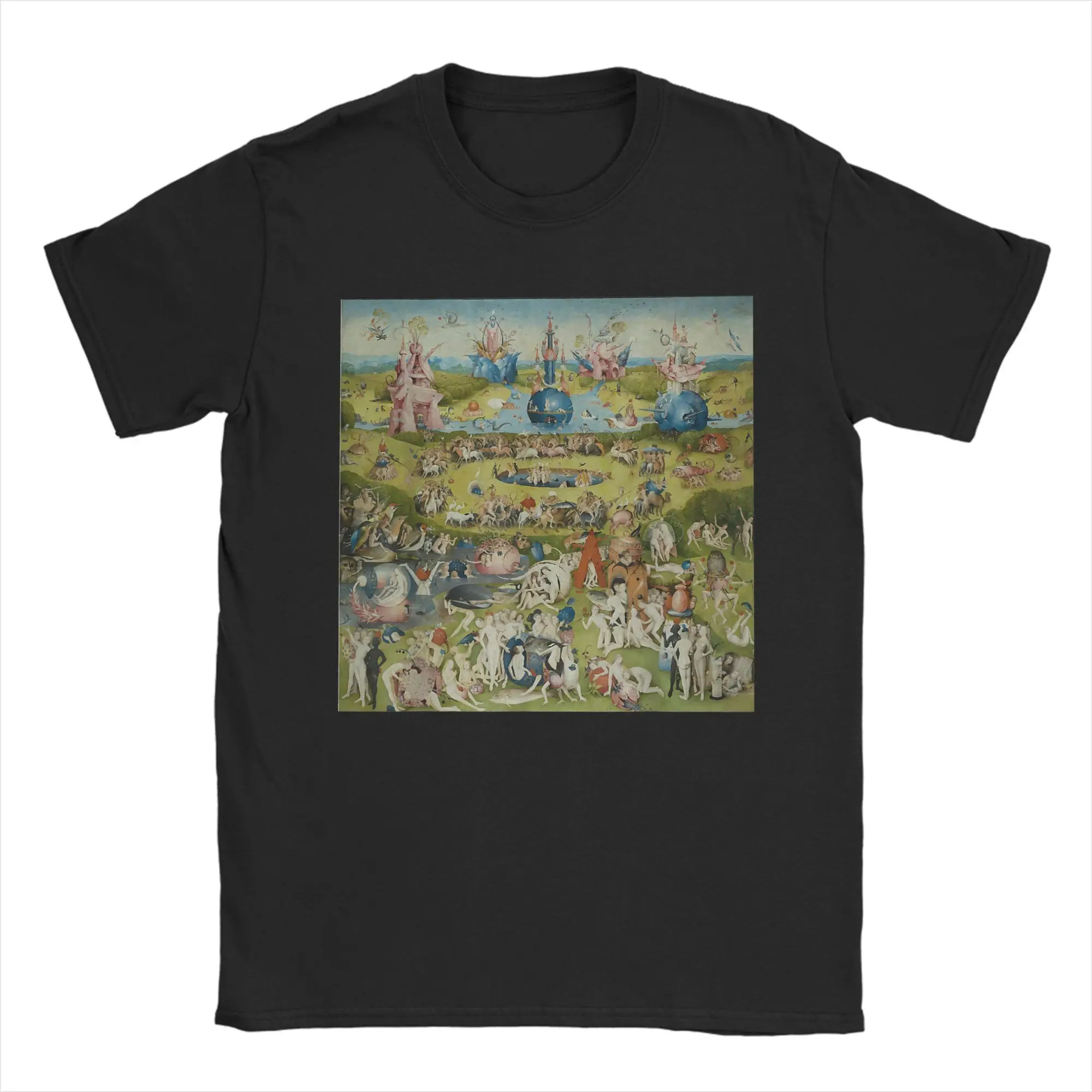 Vintage Hieronymus-Bosch The Garden of Earthly Delights T-Shirts Men O Neck Cotton T Shirt Art Short Sleeve Tees Summer Clothes