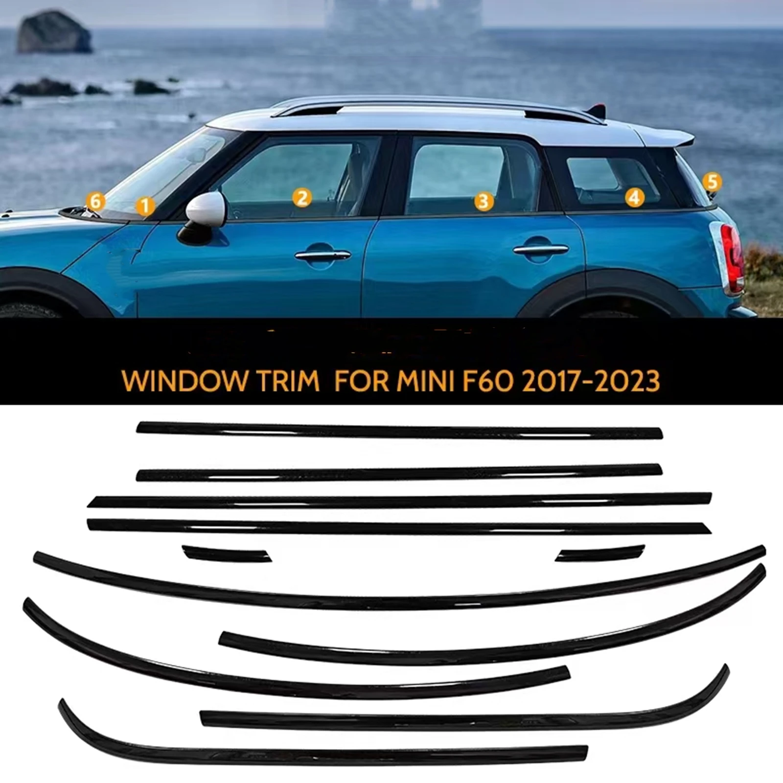 

Chrome Black Car Exterior Window Decorative Moulding Trim Weatherstrip Seal Strip For MINI Cooper F60 2017-2023 4 Door