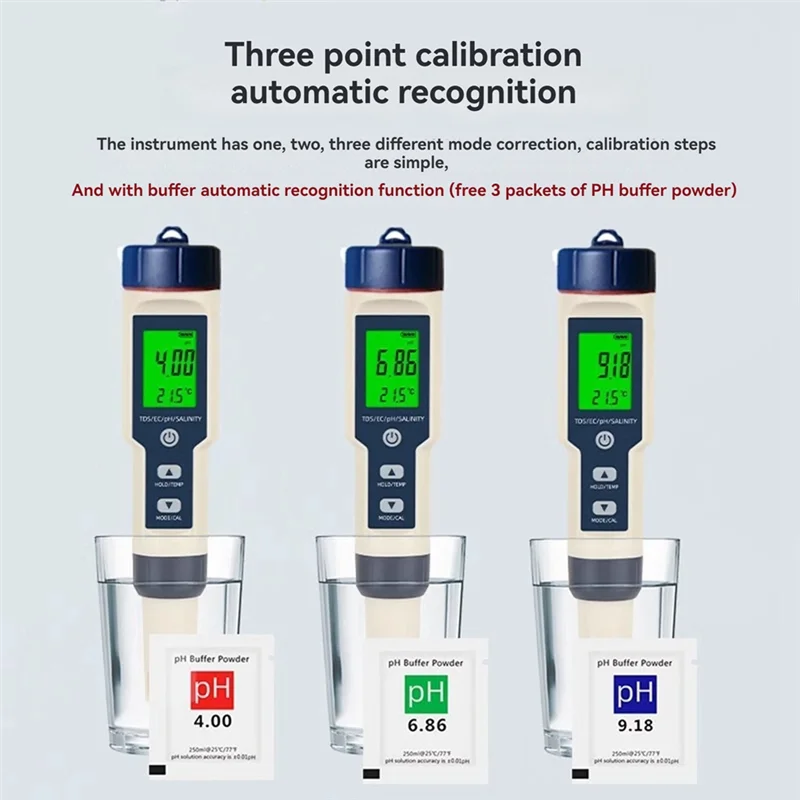 

5 In 1 EC TDS Salinity Temperature PH Meter Water Quality Tester For Food Beverages Salt Content Aquarium Seawater ATC