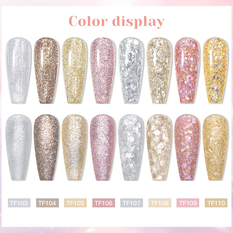 MEET ACROSS 8ml Sparkly Sequins Gel Nail Polish Pink Gold Silver Glitter Semi Permanent UV Nail Art Gel Varnish Manicure Design image 6