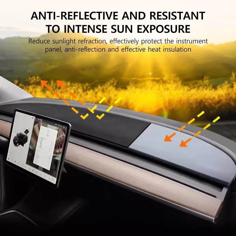 VASTZ Dashboard Anti-Glare Mat For Tesla Model Y Juniper Model 3 Highland 2021-2026 Heat Insulation Suede Fabric Sun Shade Pad
