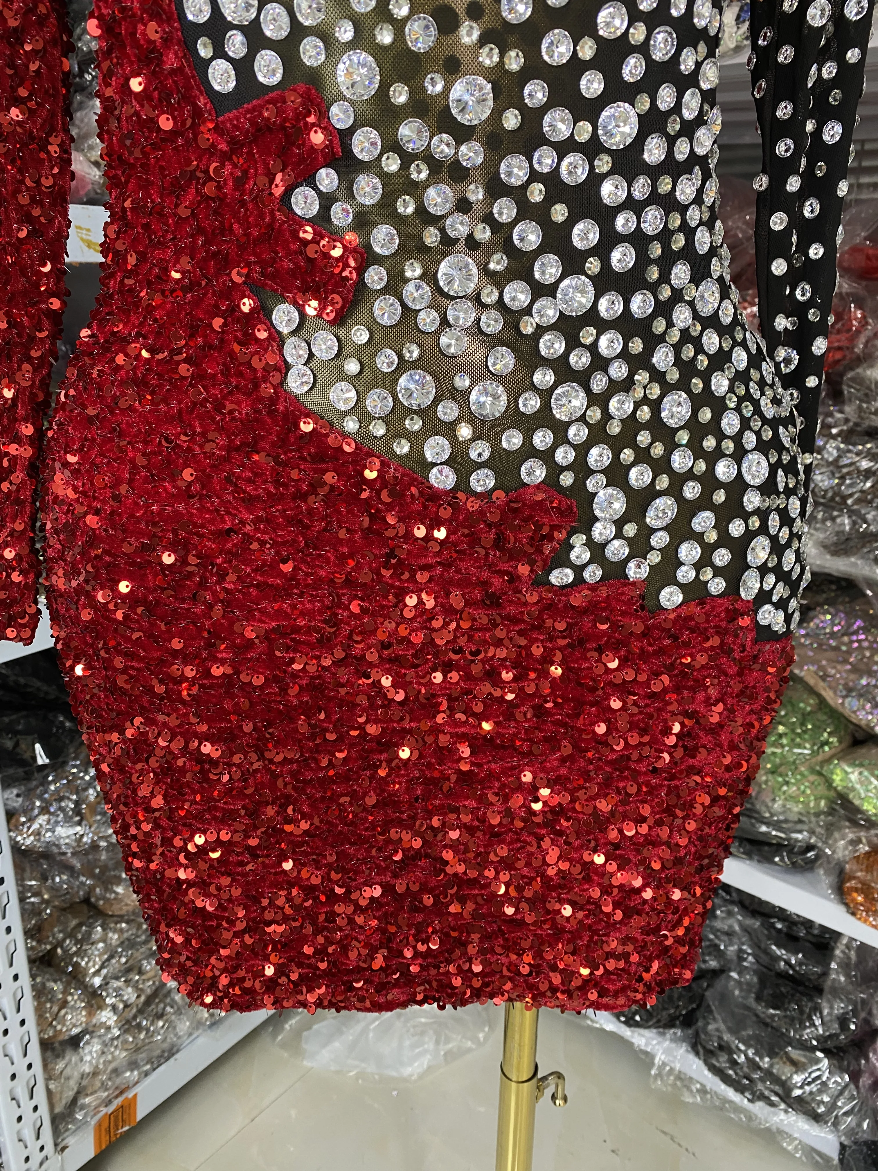 Sparkly Rhinestones Sequines Patchwork Mini Dress Elegant Long Sleeve Evening Prom Celebrate Birthday Dress Show Stage Costumes