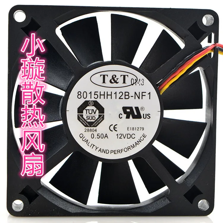 T&T 8015HH12B-NF1 DC 12V 0.50A 80x80x15mm 3-Wire Server Cooling Fan