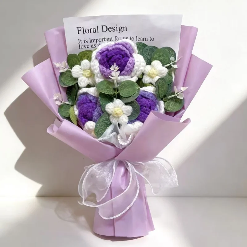 Künstliche Häkelrosen Fertige Gestrickte Blumensträuße Kreative Weihnachts-, Geburtstags-, Valentins- und Abschlussgeschenke – Detail 8