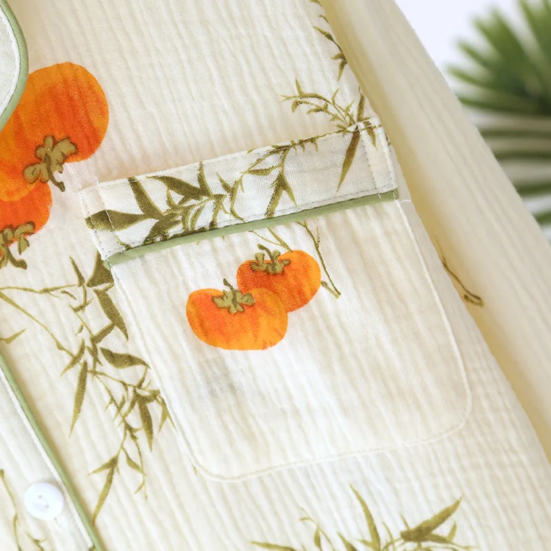 طقم بيجامة نسائي جديد لربيع وخريف 2025 100% كريب قطني بأكمام طويلة وسراويل طويلة مكونة من قطعتين ملابس منزلية ملابس نوم للسيدات #3