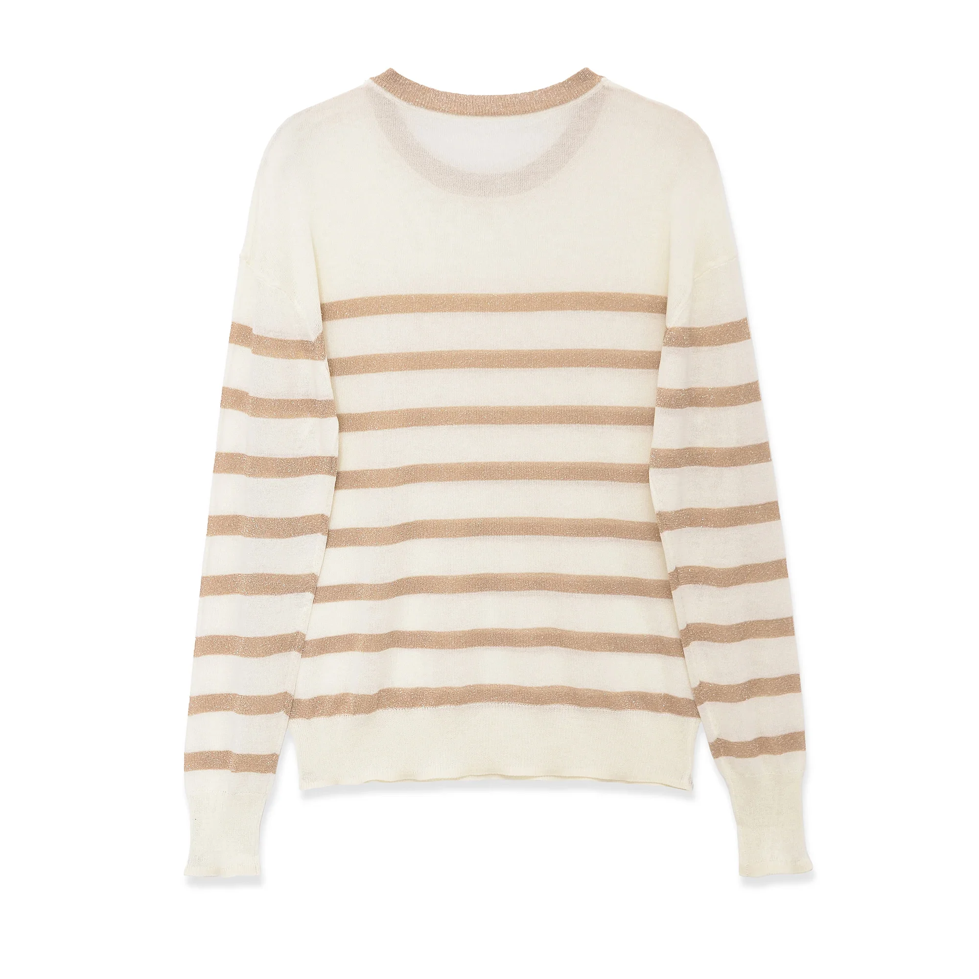 Casual round Neck Long Sleeve Striped Knitted Sweater Spring 2026 New Arrival Women's Fashion Metal Color Line Weave Knitwear