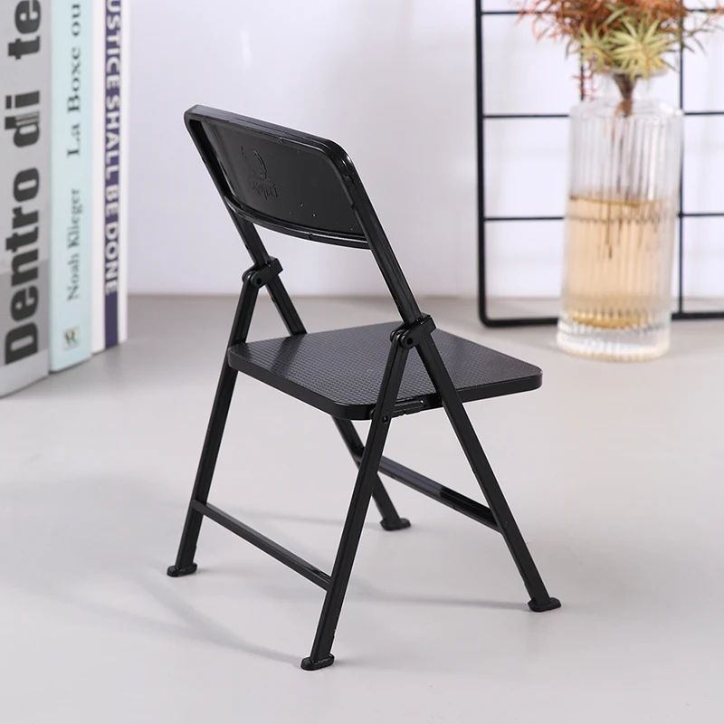 Black Painted Metal Folding Chair 1:6 Scale Dolls House Miniature Accessories